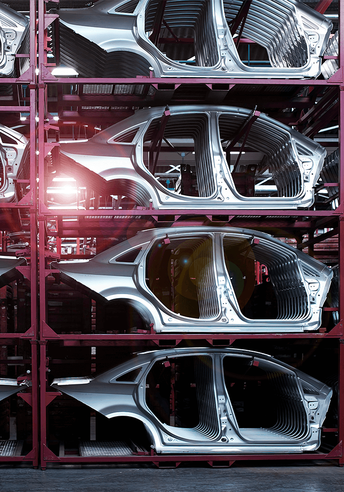 Production line with vehicle bodies at FOUR PACK