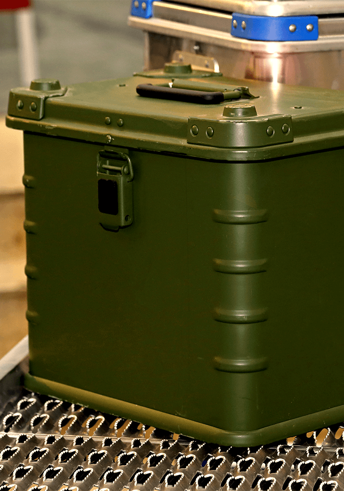 Green military box for sensitive defense goods from FOUR PACK
