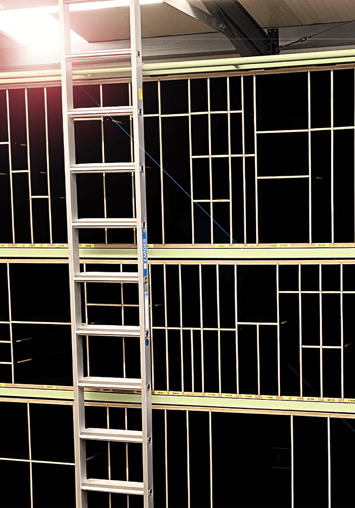 Metallic storage rack with multiple frames.