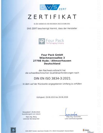 Zertifikat ISO 3834-3:2021